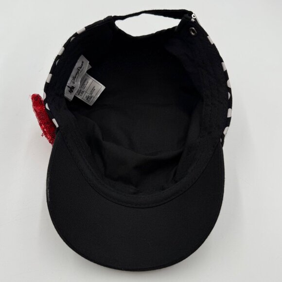 Disney Parks Minnie Mouse Hat Black White Polka Dot Cap Strapback Red Sequin Bow - Picture 7 of 9
